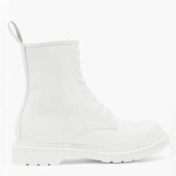Dr. Martens 1460 Mono Combat Boots Women Size 8 White Shiny Patent Leather NWOT