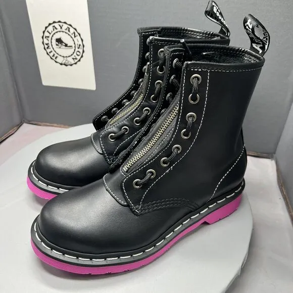 Dr. Martens 1460 Pink Sole Wanama Leather Jungle Zip Boots Womens Size 6 NEW