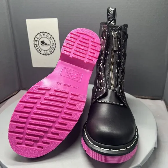 Dr. Martens 1460 Pink Sole Wanama Leather Jungle Zip Boots Womens Size 6 NEW