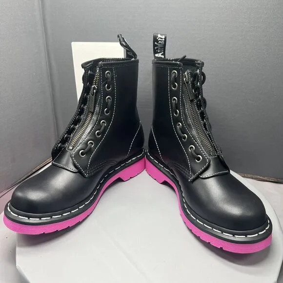 Dr. Martens 1460 Pink Sole Wanama Leather Jungle Zip Boots Womens Size 6 NEW
