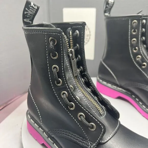 Dr. Martens 1460 Pink Sole Wanama Leather Jungle Zip Boots Womens Size 6 NEW