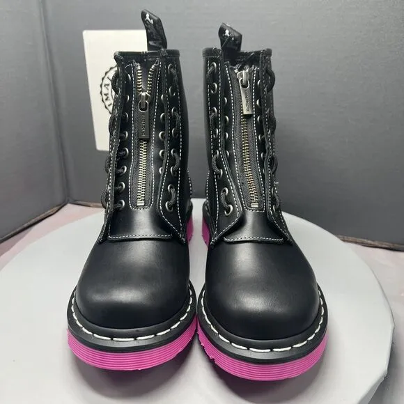 Dr. Martens 1460 Pink Sole Wanama Leather Jungle Zip Boots Womens Size 6 NEW