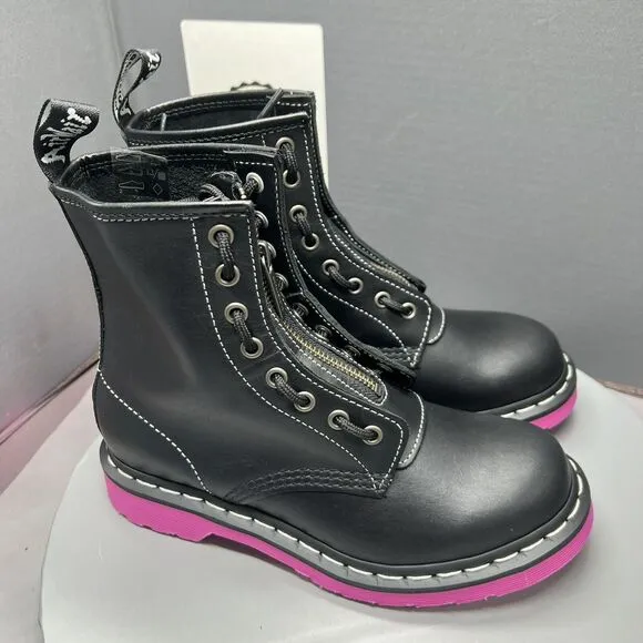 Dr. Martens 1460 Pink Sole Wanama Leather Jungle Zip Boots Womens Size 6 NEW