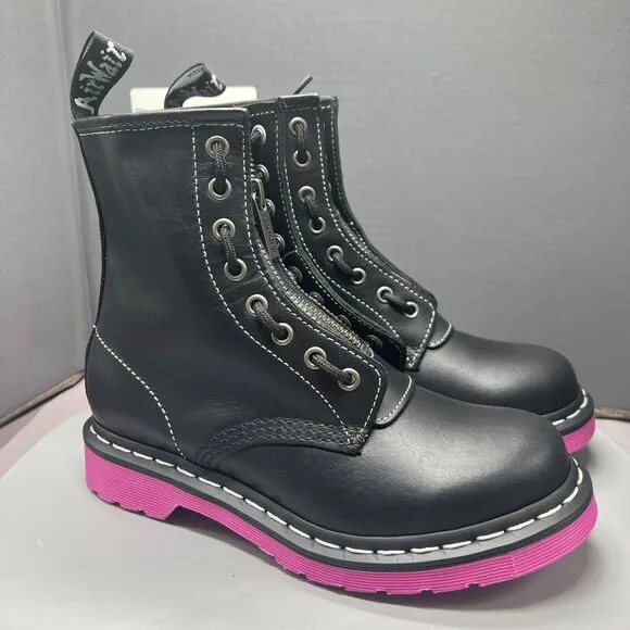 Dr. Martens 1460 Pink Sole Wanama Leather Jungle Zip Boots Womens Size 6 NEW