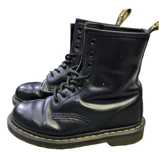 Dr. Marten’s 1460 WOMEN'S SMOOTH LEATHER LACE UP BOOTS SIZE: 5 Black/Yellow