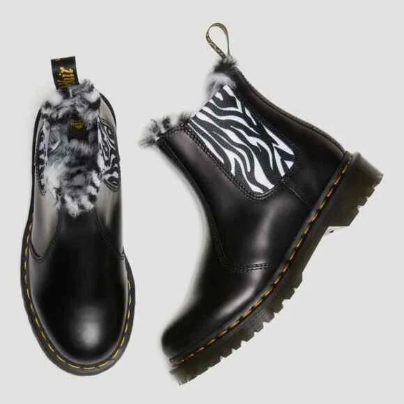 Dr. Martens 2976 Leonore Casual Slip-On Chelsea Leather fur lined zebra boots 9