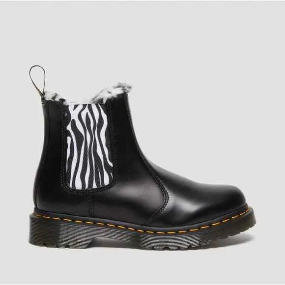 Dr. Martens 2976 Leonore Casual Slip-On Chelsea Leather fur lined zebra boots 9
