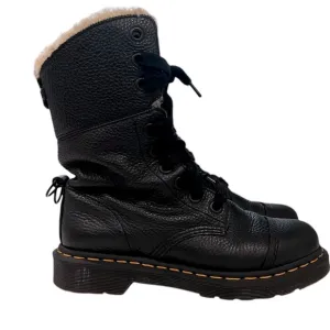 Dr Martens Aimilita FL Faux Fur 9 Eye high top Boots women's 7 black leather