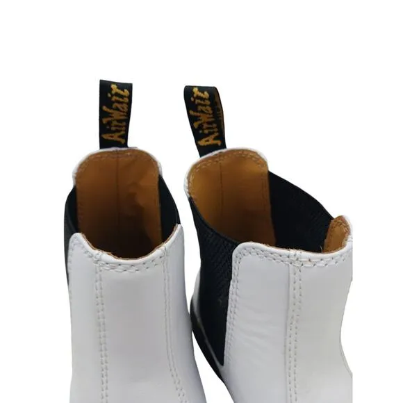 Dr. Martens Ankle Boots Sz 10 White Leather Low Heel PUNK CITY Preppy Chunky