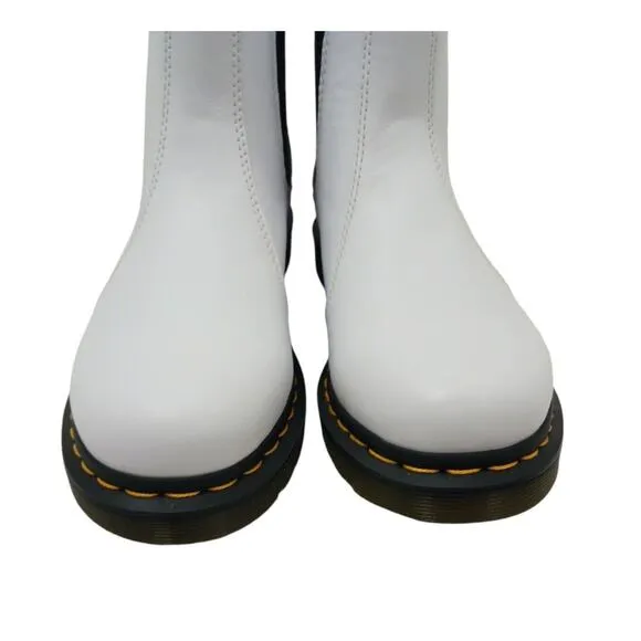 Dr. Martens Ankle Boots Sz 10 White Leather Low Heel PUNK CITY Preppy Chunky