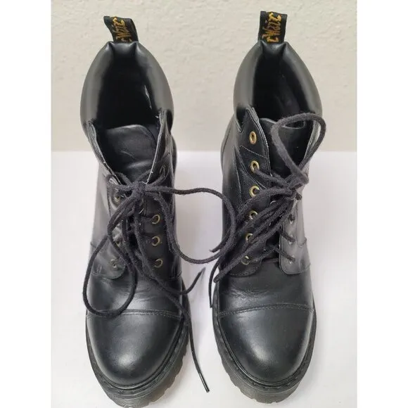 Dr. Martens Averil Women's Black Leather Lace-Up Heel Boots Size 7