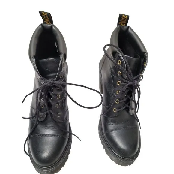 Dr. Martens Averil Women's Black Leather Lace-Up Heel Boots Size 7