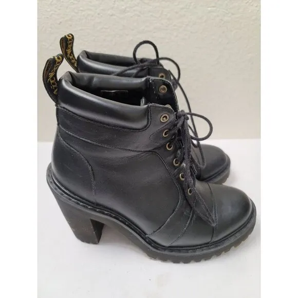 Dr. Martens Averil Women's Black Leather Lace-Up Heel Boots Size 7