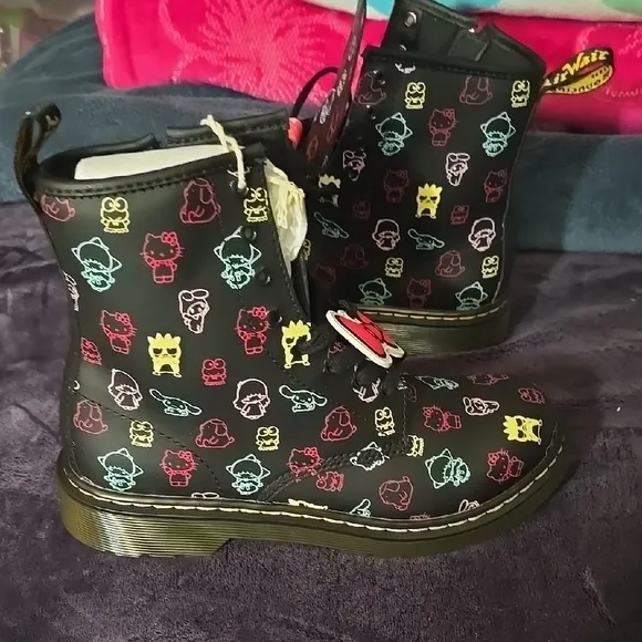 Dr. Martens Black and Red Boots with Playful Design