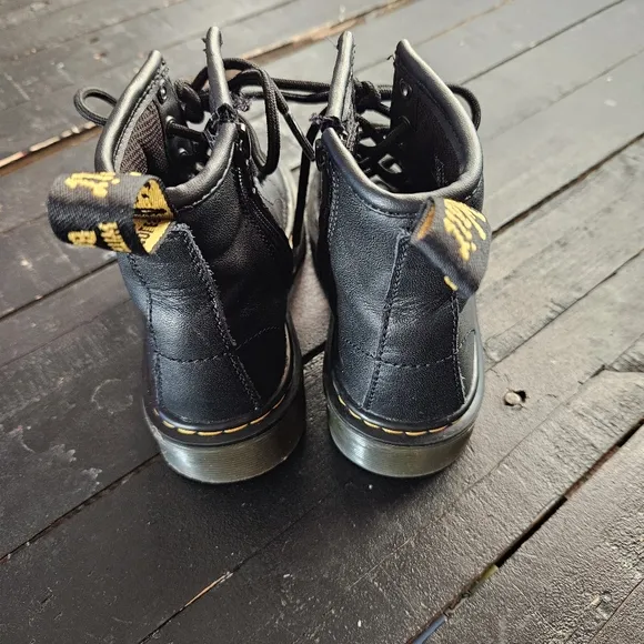 Dr. Martens Black Leather Combat Boots Kids Girls 12 Lace Up Side Zipper AirWair