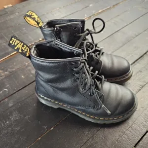 Dr. Martens Black Leather Combat Boots Kids Girls 12 Lace Up Side Zipper AirWair