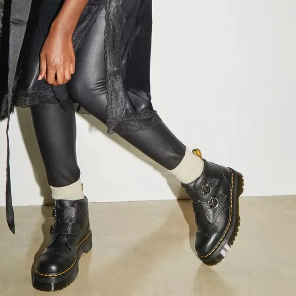 Dr. Martens DEVON FLOWER BUCKLE LEATHER PLATFORM BOOTS