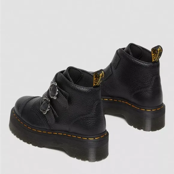 Dr. Martens DEVON FLOWER BUCKLE LEATHER PLATFORM BOOTS