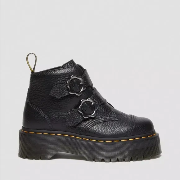 Dr. Martens DEVON FLOWER BUCKLE LEATHER PLATFORM BOOTS