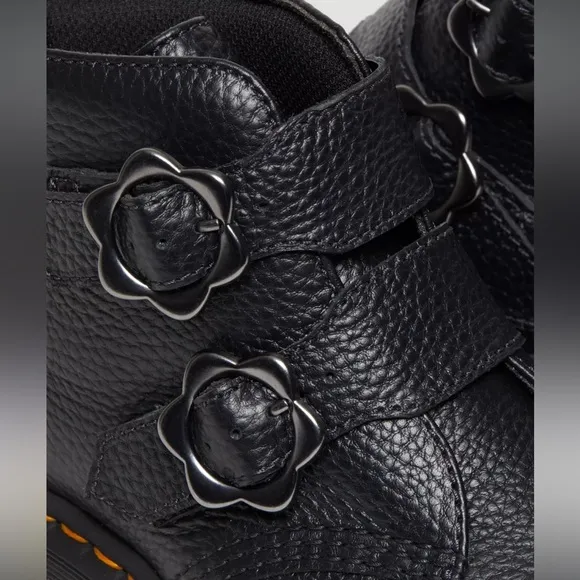 Dr. Martens DEVON FLOWER BUCKLE LEATHER PLATFORM BOOTS