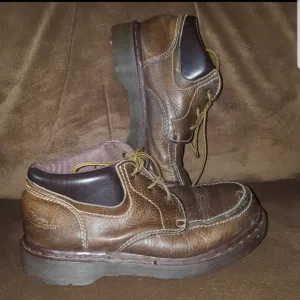 DR. MARTENS DOC MOC TOE ANKLE BOOTS 8458 BROWN LEATHER