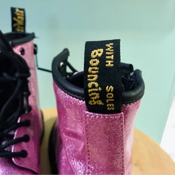 Dr. Martens Girls Glitter Pink Pascal AirWair Boots w/Bouncing Soles