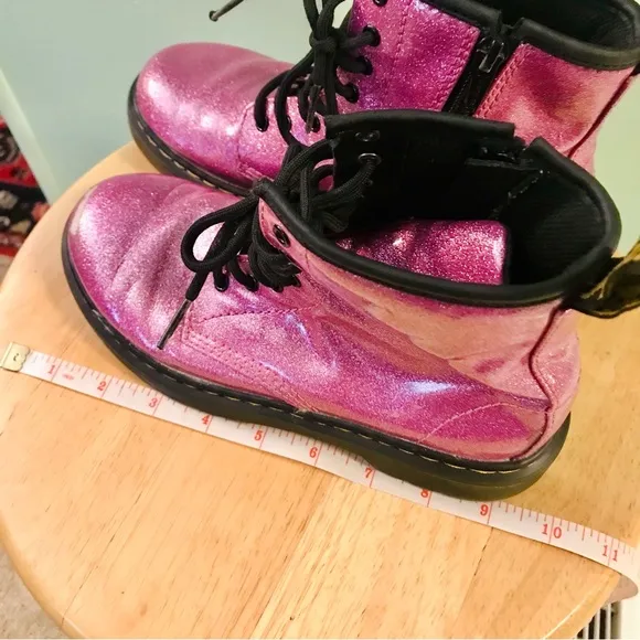 Dr. Martens Girls Glitter Pink Pascal AirWair Boots w/Bouncing Soles