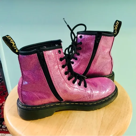 Dr. Martens Girls Glitter Pink Pascal AirWair Boots w/Bouncing Soles