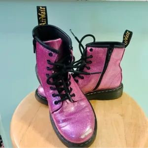 Dr. Martens Girls Glitter Pink Pascal AirWair Boots w/Bouncing Soles