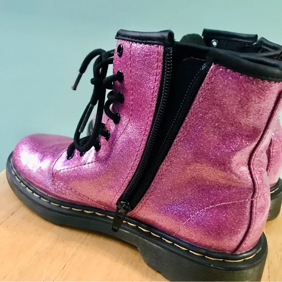 Dr. Martens Girls Glitter Pink Pascal AirWair Boots w/Bouncing Soles