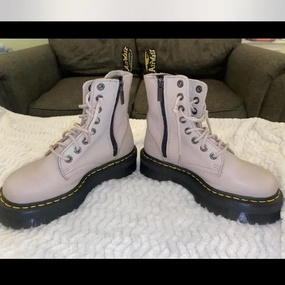 Dr. Martens Gray Combat Moto Boots with Chunky Sole