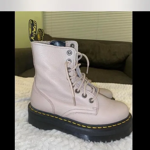 Dr. Martens Gray Combat Moto Boots with Chunky Sole