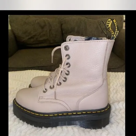 Dr. Martens Gray Combat Moto Boots with Chunky Sole
