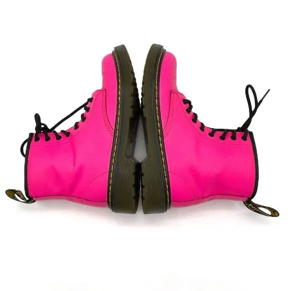 Dr. Martens Junior 1460J 8-Eye Combat Boot Hot Neon Pink Leather Girls Size 1