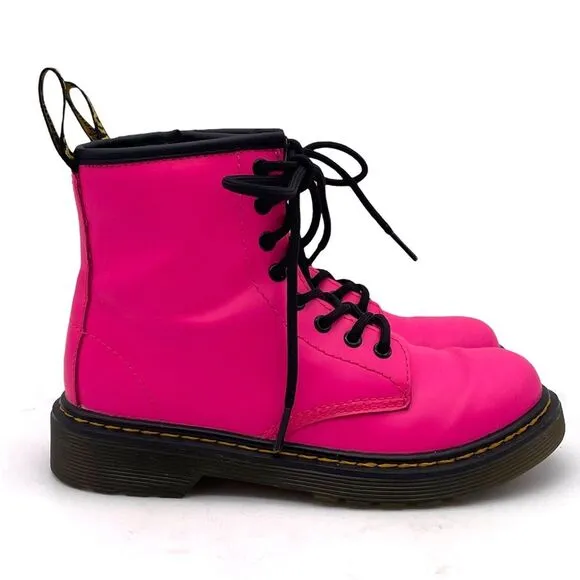 Dr. Martens Junior 1460J 8-Eye Combat Boot Hot Neon Pink Leather Girls Size 1