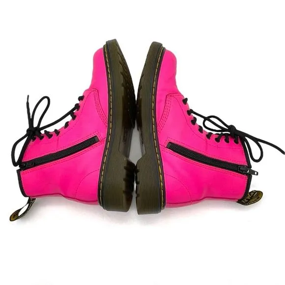 Dr. Martens Junior 1460J 8-Eye Combat Boot Hot Neon Pink Leather Girls Size 1