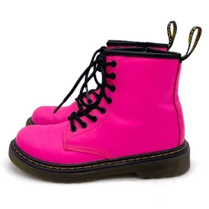 Dr. Martens Junior 1460J 8-Eye Combat Boot Hot Neon Pink Leather Girls Size 1