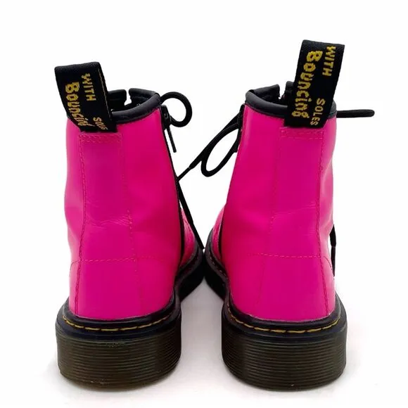 Dr. Martens Junior 1460J 8-Eye Combat Boot Hot Neon Pink Leather Girls Size 1