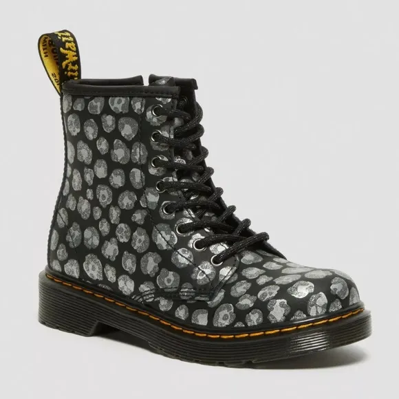 Dr Martens JUNIOR LEOPARD HYDRO LEATHER LACE UP BOOTS