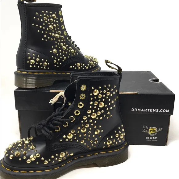 Dr. Martens LIMITED EDITION 1460 Midas Gold Studded Boots, Sz 5