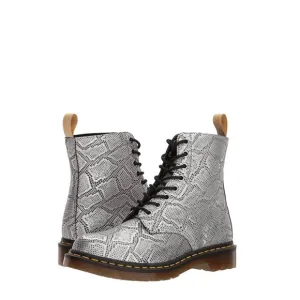 Dr. Martens Pascal 1460 Metallic Silver Snake Print Grunge Vegan Lace Up‎ Boots
