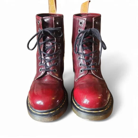 Dr. Martens Red Patent Vegan Boots Womens 8 14585