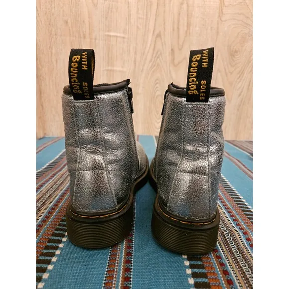 Dr. Martens Special Edition Silver Crinkle Metallic Lace-Up Boots Junior Size 3