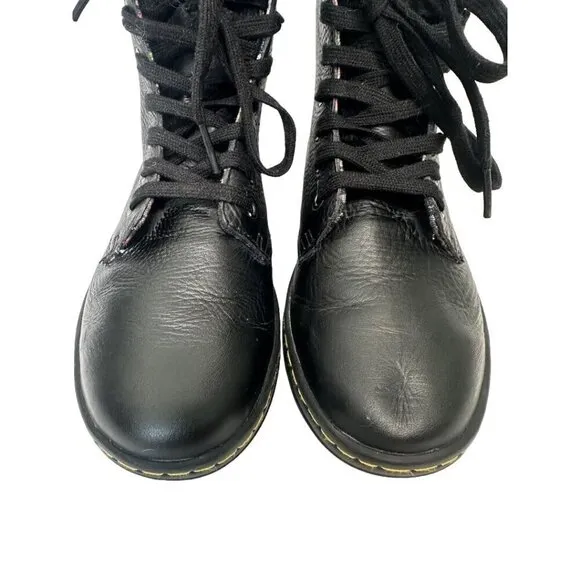 Dr. Martens Stratford Black Fold Over Floral Lined Leather Combat Boots US 7