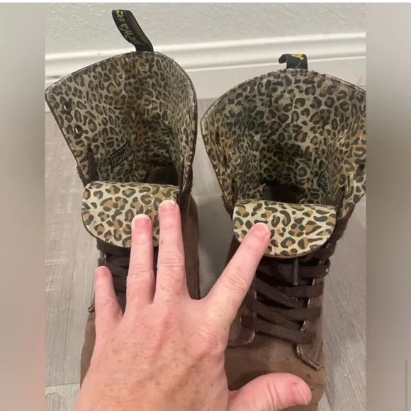Dr. Martens Stratford Distressed BrownLeather/Cheetah Print Lined Boots- 6W