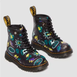 DR. MARTENS TODDLER 1460 STICKER PRINT LEATHER LACE UP BOOTS