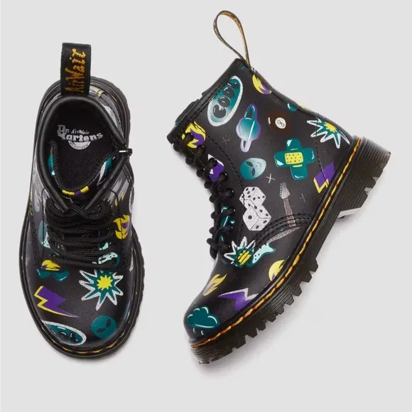 DR. MARTENS TODDLER 1460 STICKER PRINT LEATHER LACE UP BOOTS