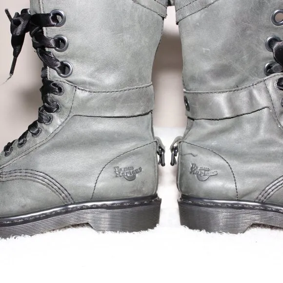 Dr. Martens Womens Triumph Green Leather Floral Fold Down Top Boots Size 7