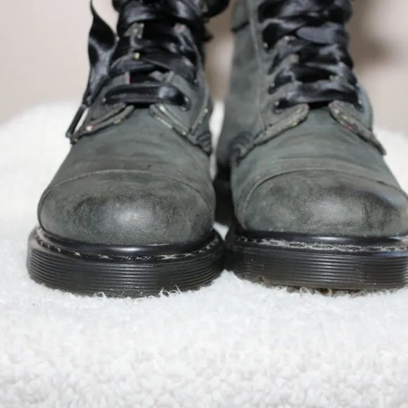 Dr. Martens Womens Triumph Green Leather Floral Fold Down Top Boots Size 7