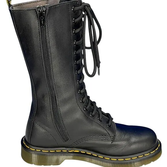 DR MARTENS Women's VANDA AW004 Mid-Calf Lace Up COMBAT BOOTS Black RED ROSES 7